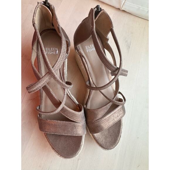 Eileen Fisher Wisp Metallic Suede Espadrille Weage Sandals size 8.5 - Picture 10 of 12